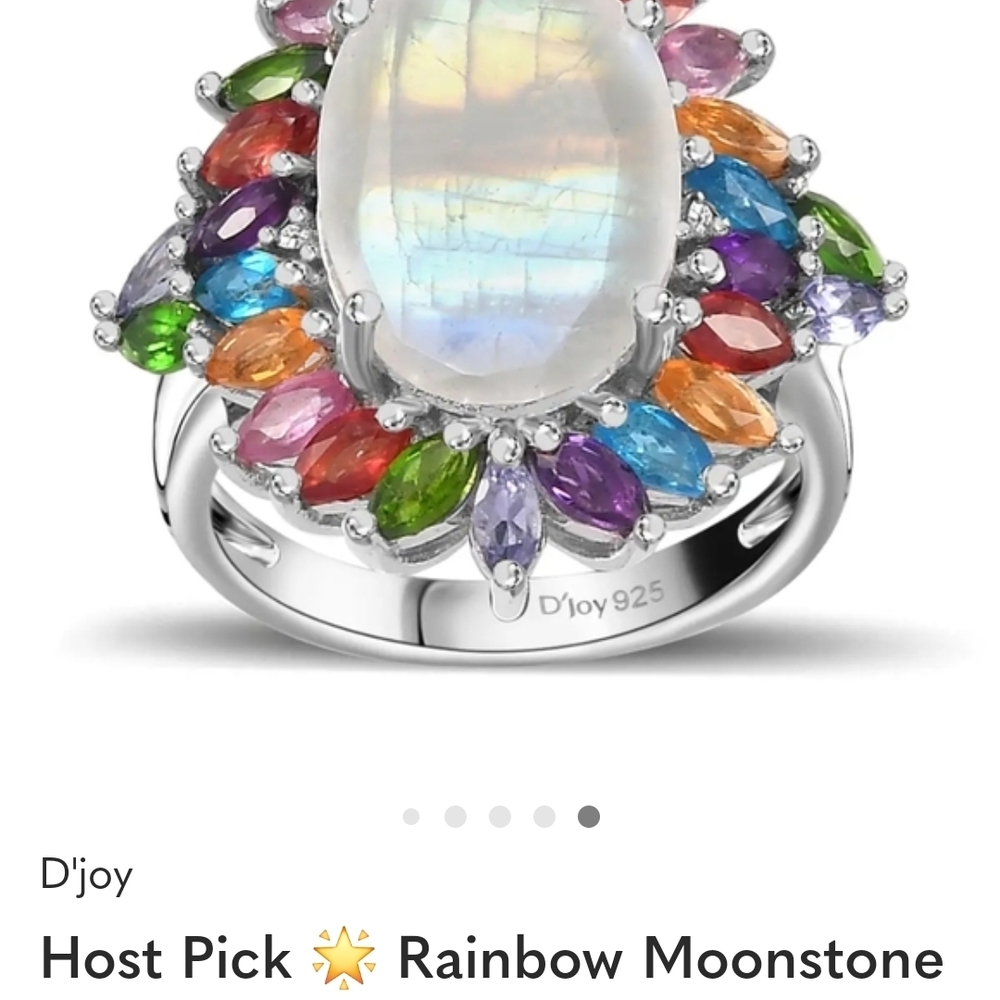 Silver Moonstone Ring with Multicolor Gemstones
